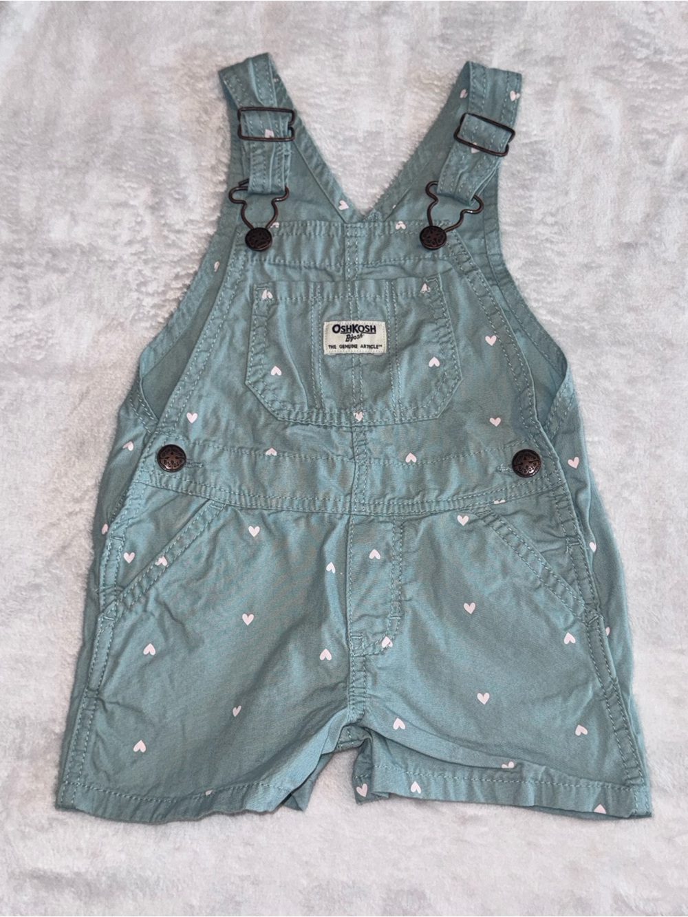 OshKosh B'gosh Mint Green Heart Print Short Overalls